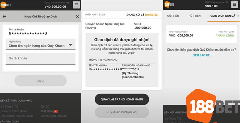 Giao dịch thanh toán 188bet an toàn, nhanh chóng