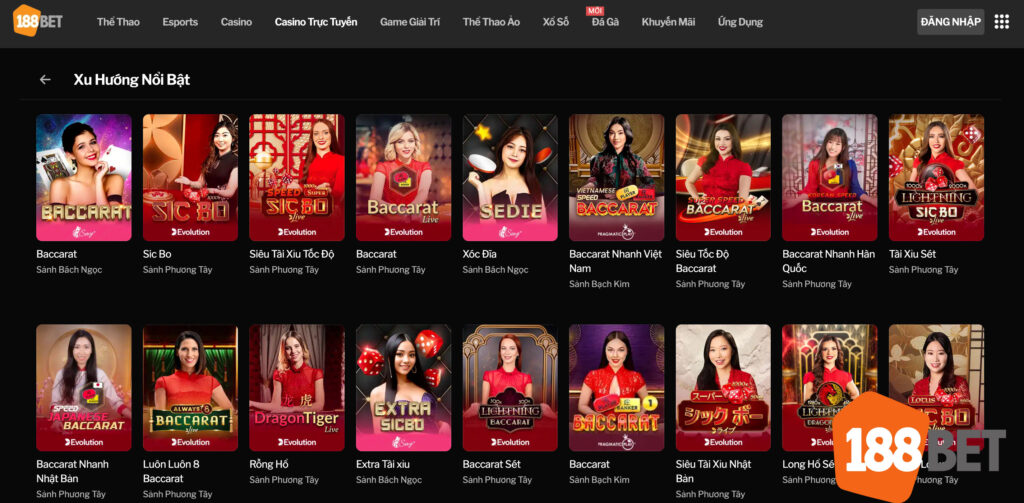 Casino 188bet quy tụ những trò chơi nổi tiếng